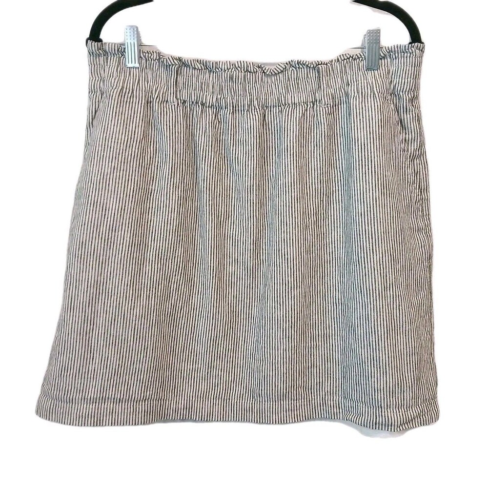J Crew Skirt Womens Large  Black/White Stripe Linen Bld Elastic Waist Seersucker